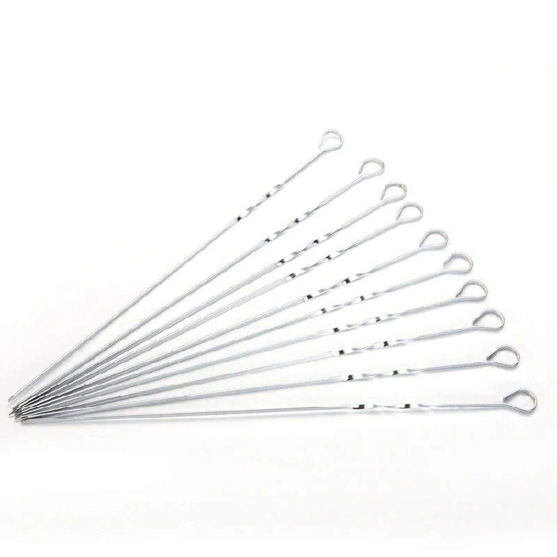 Hot 10pcs 45cm (15.7in) Metal BBQ Skewers w/ Ring Hole Long Barbecue Skewers Shish Kebob BBQ Sticks espeto churrasco Outdoor