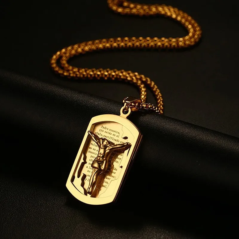 Men s Woman s Crucifix Cross Gold Plated Stainless Steel Christian Bible Lords Prayer Jesus Pendant