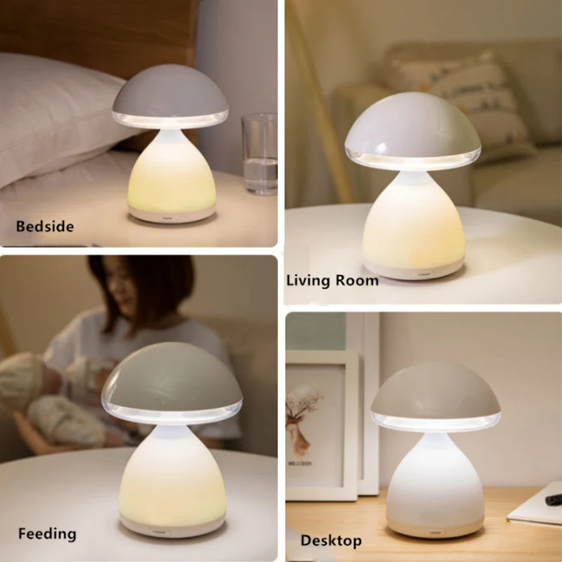 

White Changeable Light Touch Mushroom Lamp Timed Table Nightlight with Non-slip Silicone Base