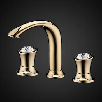 

Gold Crystal Hot and Cold Water Bath Cabinet Tap Double Handle Basin Faucet European Diamond Washbasin Mixer Shower Faucets