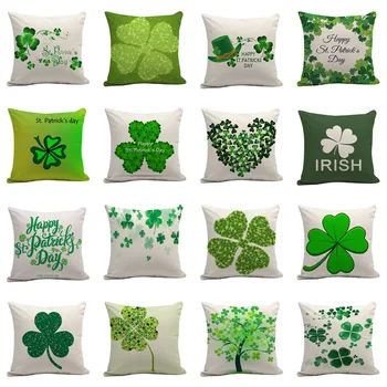

2019 new hot sale green plant pattern pillow cover four-leaf clover flower cotton linen pillowcase car waist cushion cover