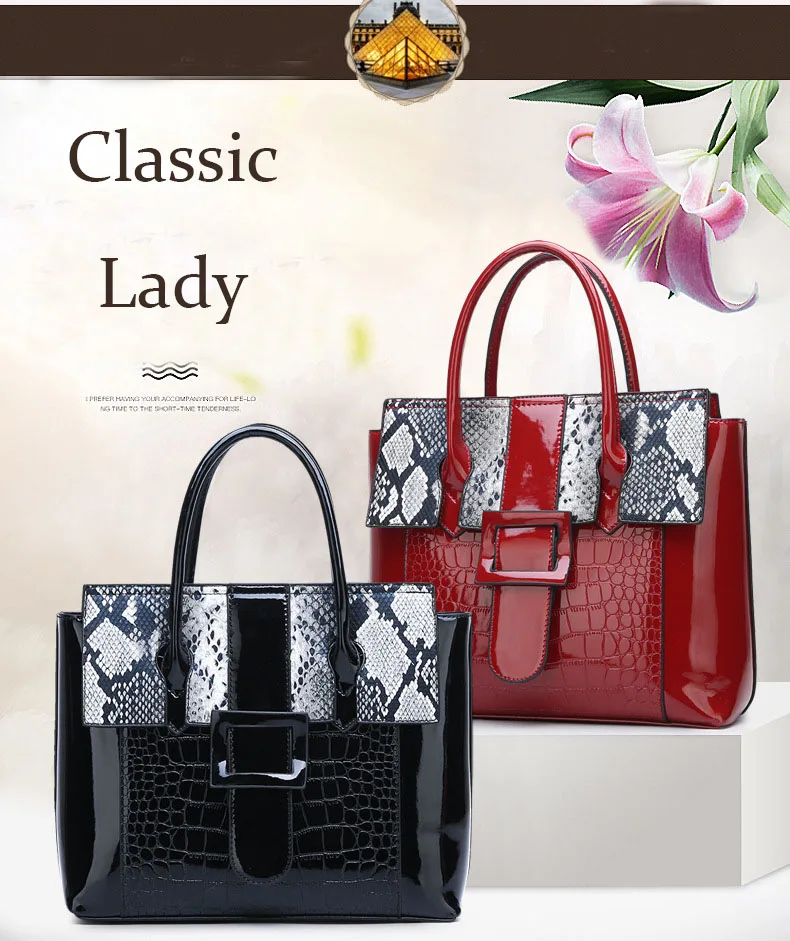 Women's Luxury Alligator Patent Leather Handbag Luxury Crocodile Women Tote Red Black Purple Snakeskin New Designer Shoulder Bag (1)