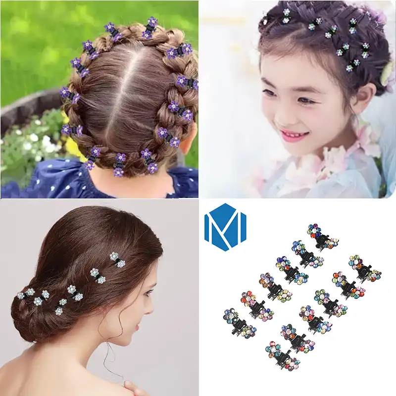 1 Set 12pcs Girls Children Crystal Flower Mini Barrettes Hair