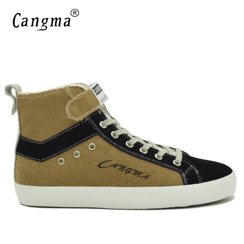 CANGMA Original Designer Man Boots Vintage Casual Shoes Men's Sneakers Handmade Warm Canvas Shoes Male Lace Up Brown Ankle Boots cangma original luxury man s boots casual shoes ankle boots brand sneakers men lace up patent genuine leather male silver shoes