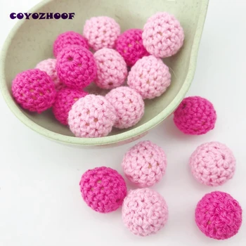 

10Pc Baby Jewelry Teether Accessories Crochet Beads 16-20mm Christmas Pink Series Can Chew DIY Nursing Bracelet Crochet Beads