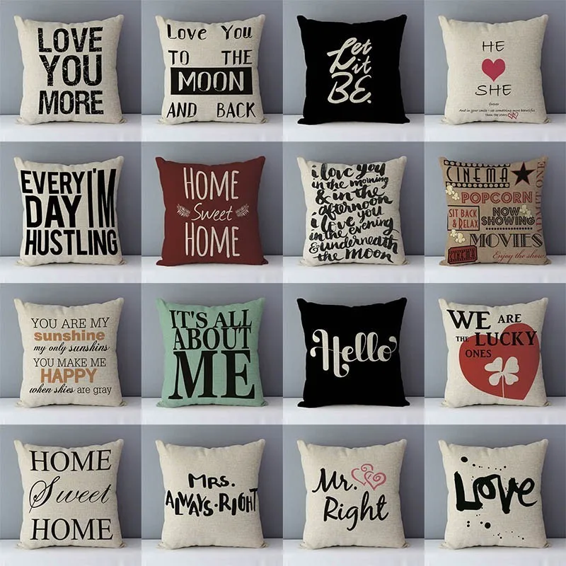 Popular phrase words letters printed couch cushion home decorative pillows 45x45cm square cushions without core "Love you more"