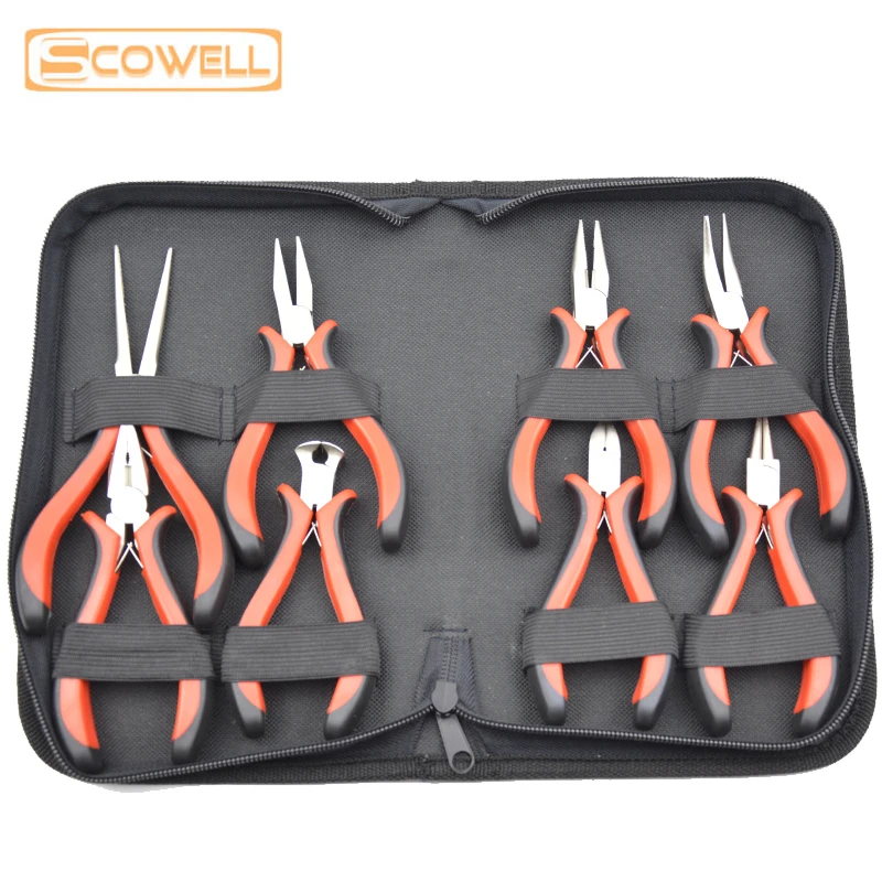 

8 PCS Jewelry Pliers Set Mini Pliers Kit for Jewelry processing Nickel Plated with Double PVC handles With Tools Bag DIY Tools