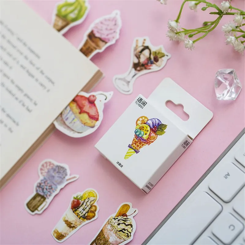 

50 Pcs/box Summer ice cream Label Kawaii Diary Handmade Adhesive Paper Flake Japan Sticker Scrapbooking Stationery Stationery