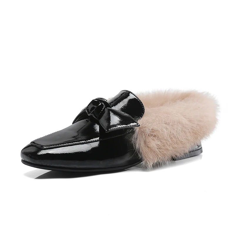 Carrés Cuir Bowtie Noir Kcenid Chaussures Bas Casual Carré Avec Printemps Femmes Verni Talons En Rouge Mode Bout vin Fourrure gris Pompes Nouveaux ExEZBUwqY