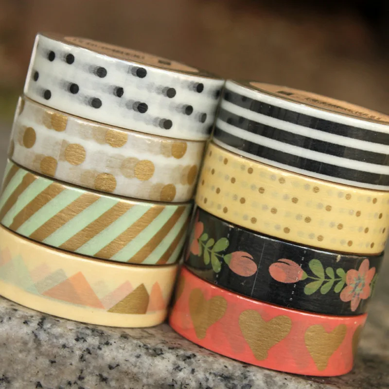 

8pcs Cute love heart washi tape Flower Stripe 15mm color masking decoration tape scrapbooking DIY stickers Stationery FJ467