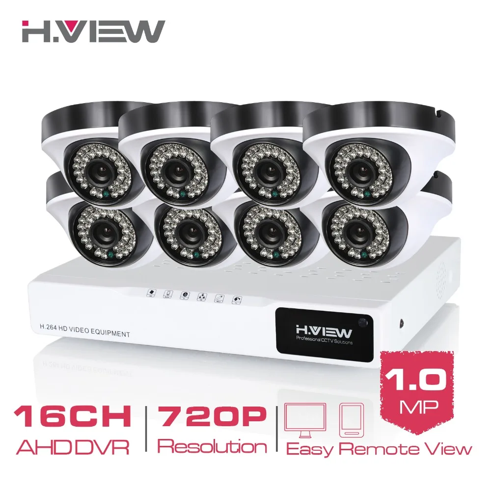 

H.View 16CH AHD CCTV System 720P HDMI AHD CCTV DVR 1.0 Megapixels Enhanced Night Vision IR Security Camera with 36 LEDs