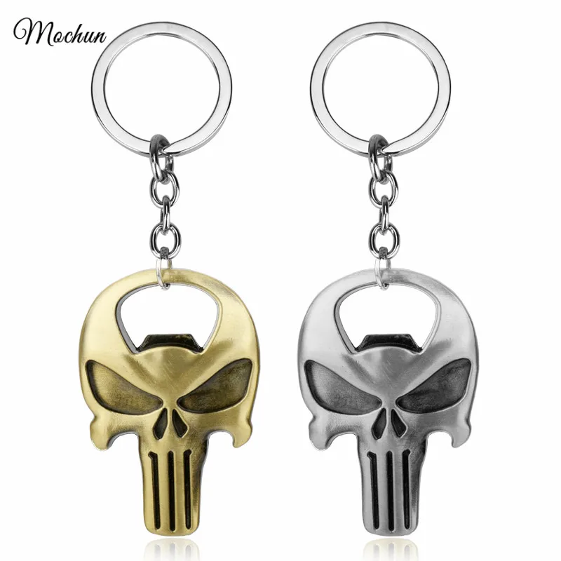 

MQCHUN Marvel Comics The Punisher Skeleton Bottle Opener Metal Keychain Pendant Keyring Chaveiro Skull Key Chains Frank Castle