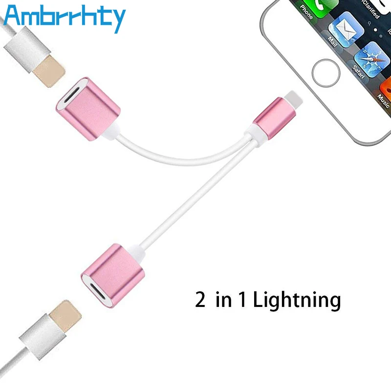 Goede 2 in1 Hoofdtelefoon Adapter Voor Bliksem splitter jack Oortelefoon voor iPhone adapter Oplader Aux Audio voor iPhone 7X8 plus adapters