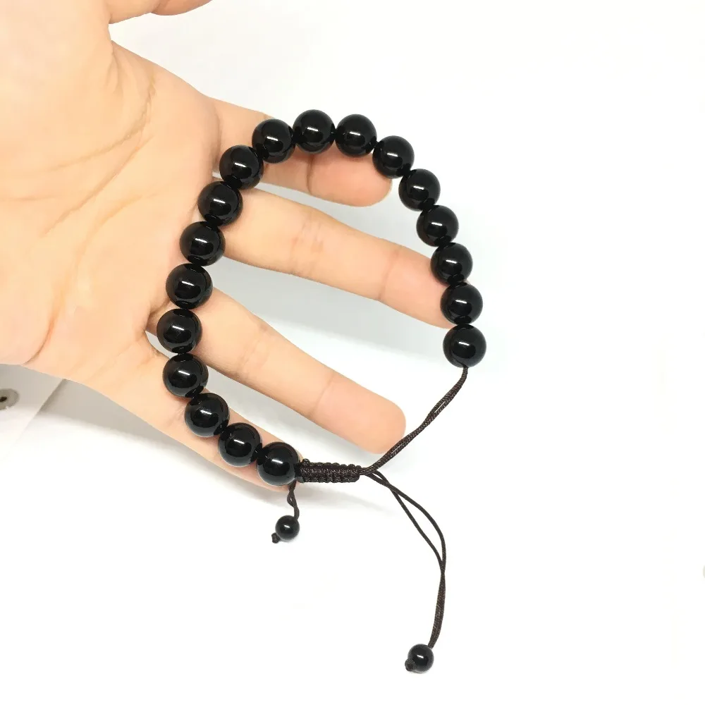 Natural Obsidian Anti Fatigue Bracele 6-10mm Round Men Bracelet Adjustable Handsome Black Beads Bracelets For Women Jewelry