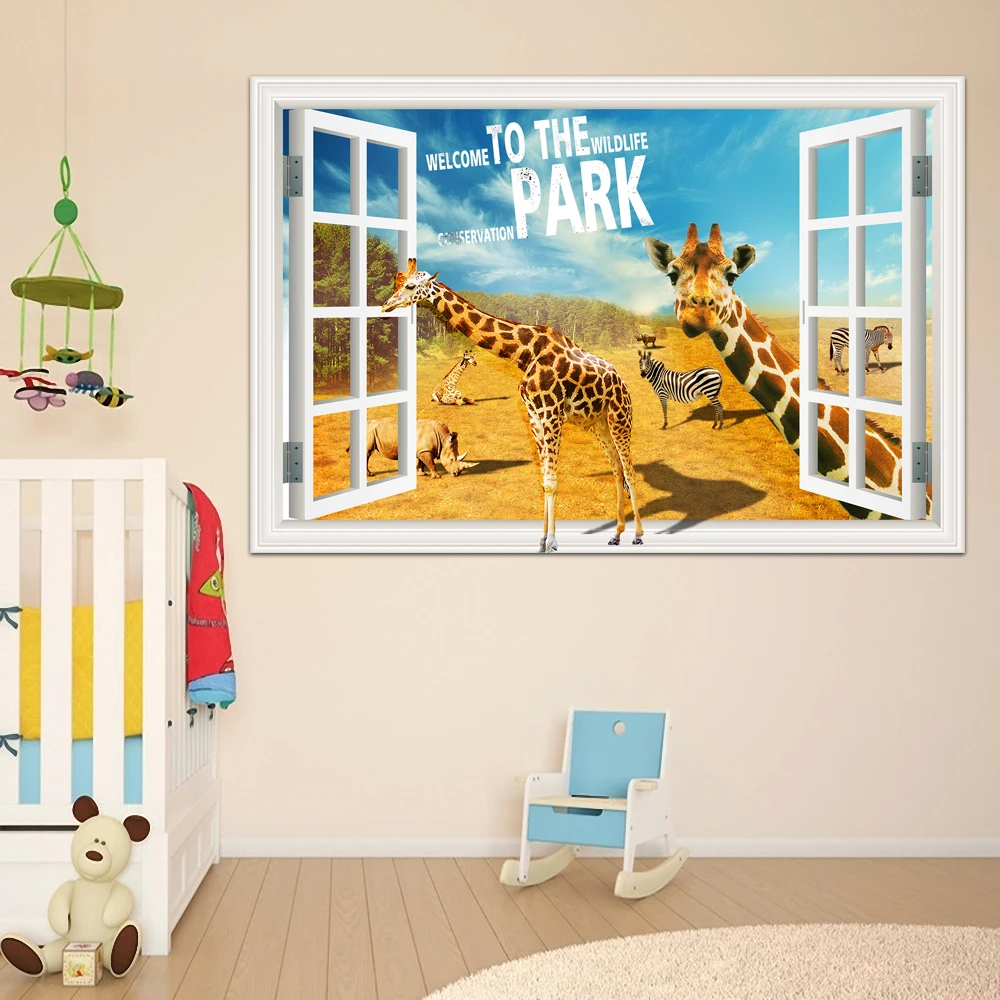 

PVC cartoon 3D Window View Wall sticker Home Decal for Living Room Cartoon wall Sticker wall art poster wallpaper