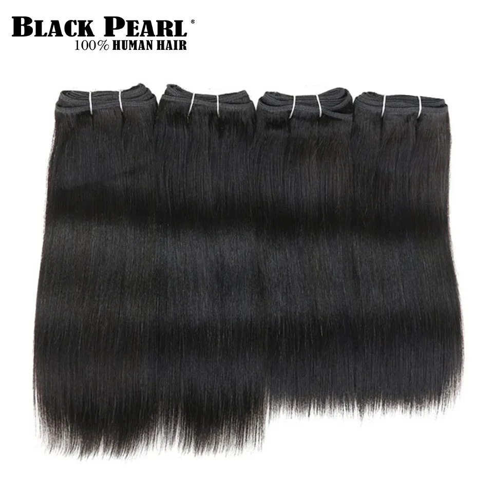 Czarna perła tanie włosy brazylijskie splot wiązki krótkie 4 wiązki Yaki proste