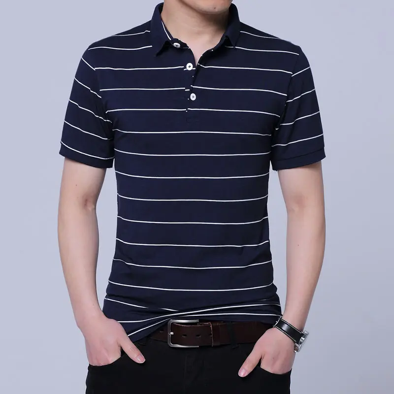 Mwxsd брендовая Летняя мужская рубашка поло с коротким рукавом, мужская полосатая рубашка поло, дышащая рубашка поло, camisa polo masculino M-5XL - Цвет: Синий
