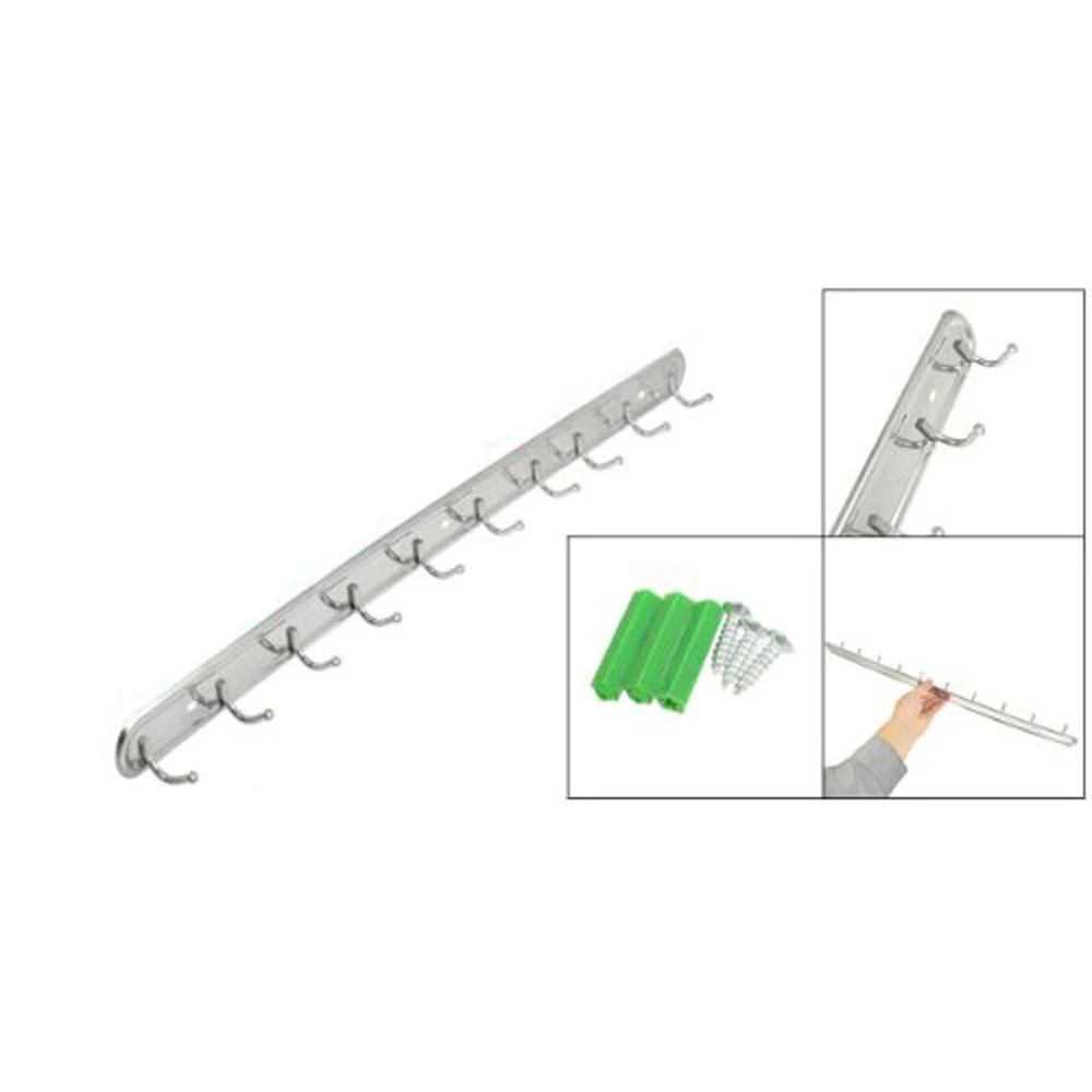 

24" Long Wall Mount StaInless Steel 10 Hangers Hook