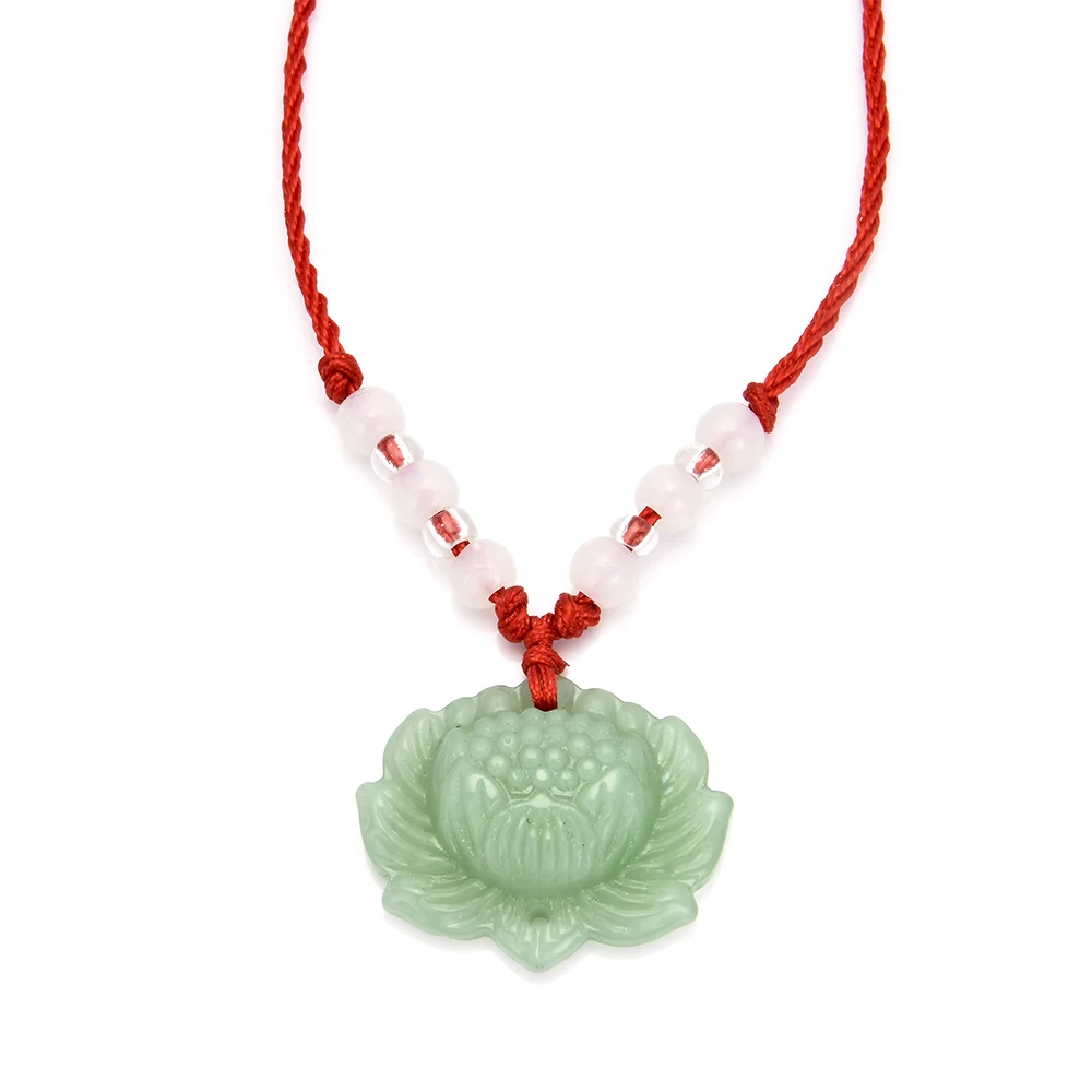

Fashion Women Men Natural Green Lotus Pendant Red Rope Chain Necklace Lucky Charm Necklaces Jewelry Wholesale