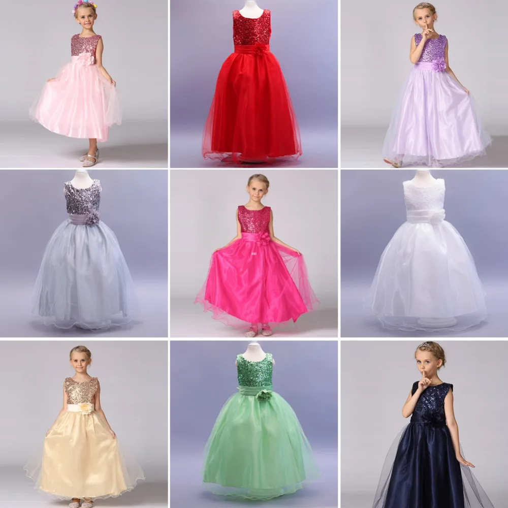 

Baby Girls Kids Toddler Children Princess Formal Full Long Tutu Party Evening Wedding Birthday Dress Clothes Lace Sequins Flower