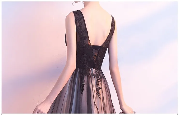 Длинные пикантные элегантные черные вечернее, до пола особые случаи бальный наряд v шеи невесты бальные платья платье 2019 новое поступление