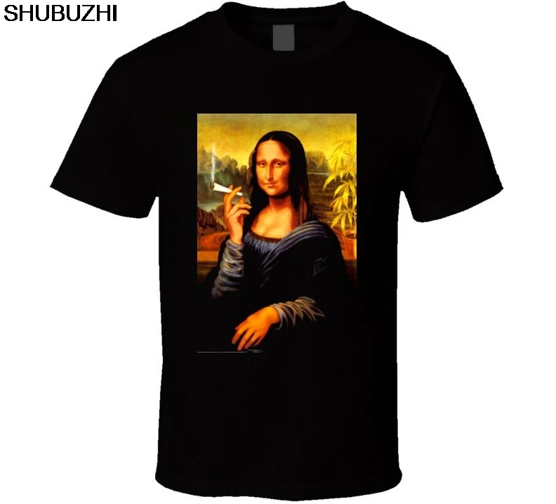 

Funny Stoner Drugs Mona Lisa Joint Game Men's T shirt Black Round Collar Short Sleeve Tee Shirts sbz1132