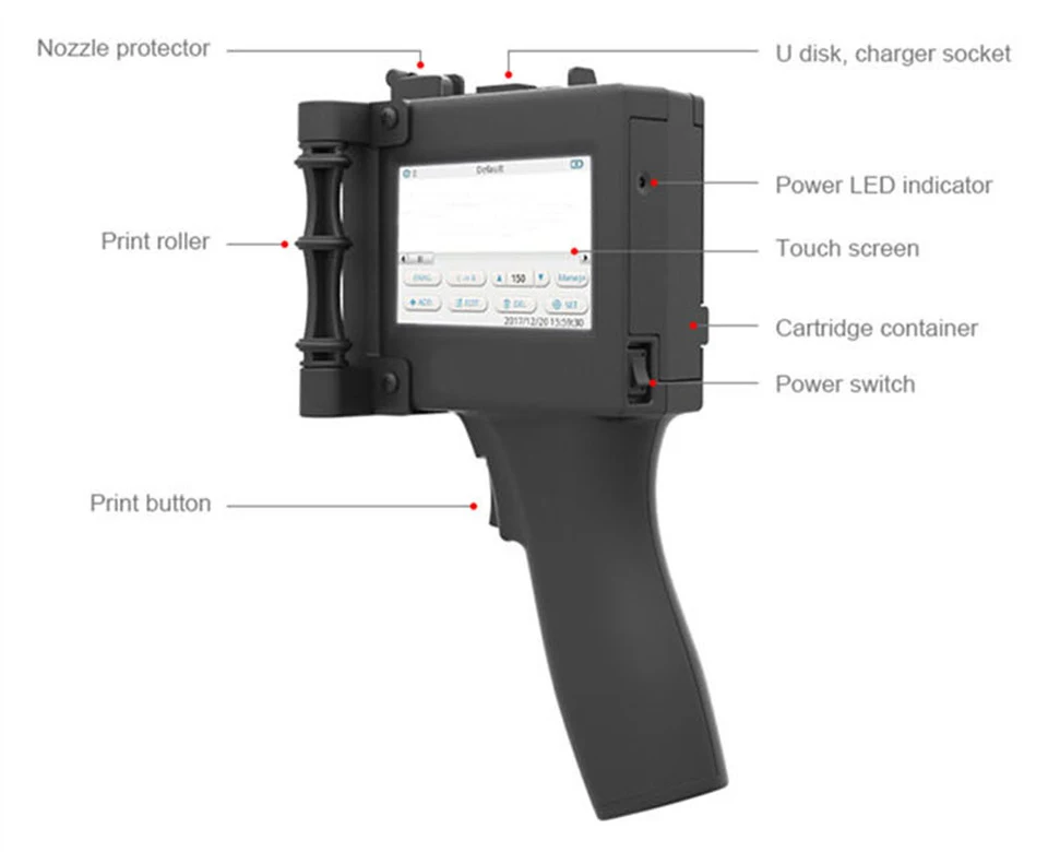 Сенсорный экран 600 dpi ручной Интеллектуальный QR струйный принтер USB 360T чернильный кодер для кодирования даты машина+ эко сольвентный чернильный картридж