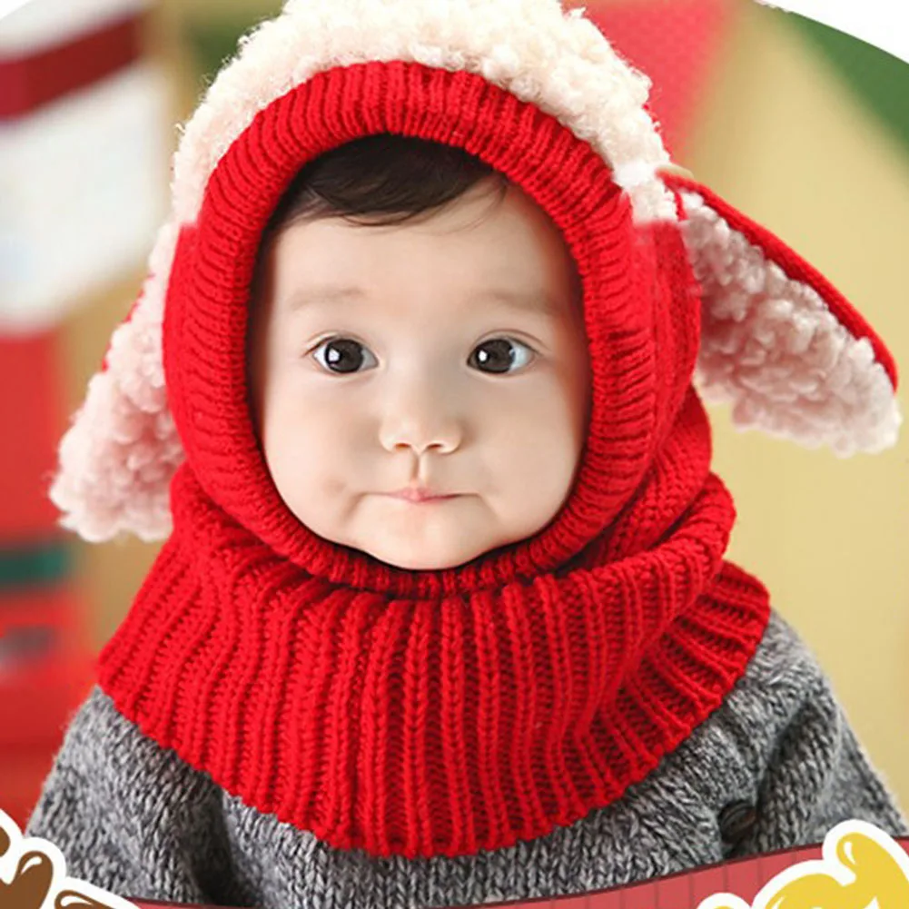 Детские зимние шапки с заячьими ушками, милая детская вязанная шапка для мальчика, шапка, теплая шапка для младенца, вязаный шарф с капюшоном, комплект, шапка-ушанка s