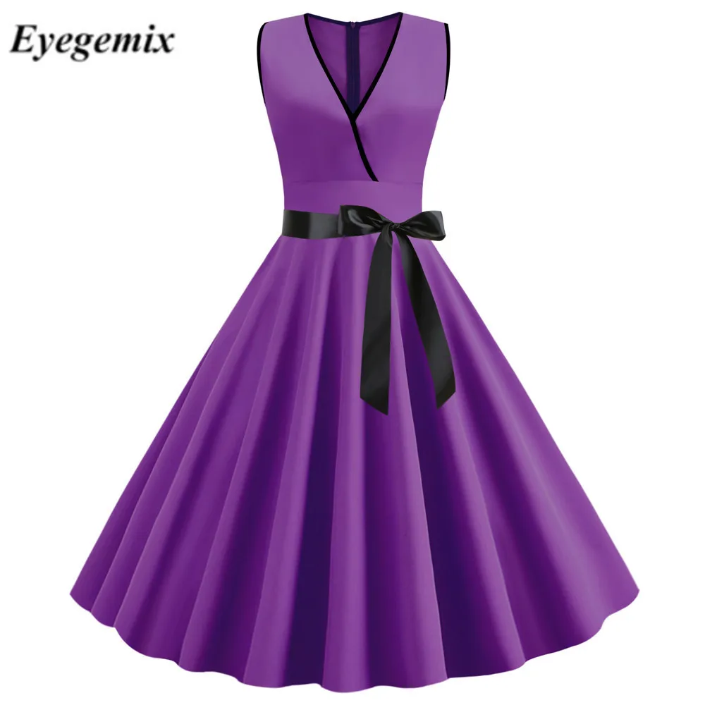 

2019 Summer Dress Women Sleeveless Hepburn 50s 60s Vintage Pin Up Rockabilly Dress Robe Plus Size Elegant Evening Party Dresses