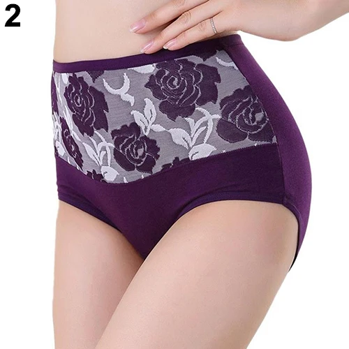 Women Flower Seamless Charming High Waist Cotton Briefs Soft Panties Underwear