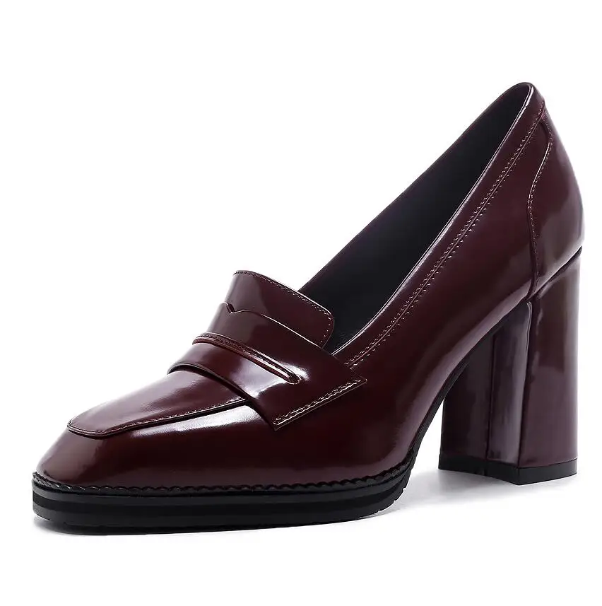 Arden Furtado/Мода года; сезон весна-осень; женские офисные модельные туфли из натуральной кожи с квадратным носком без застежки на высоком каблуке; женские туфли-лодочки - Цвет: burgundy