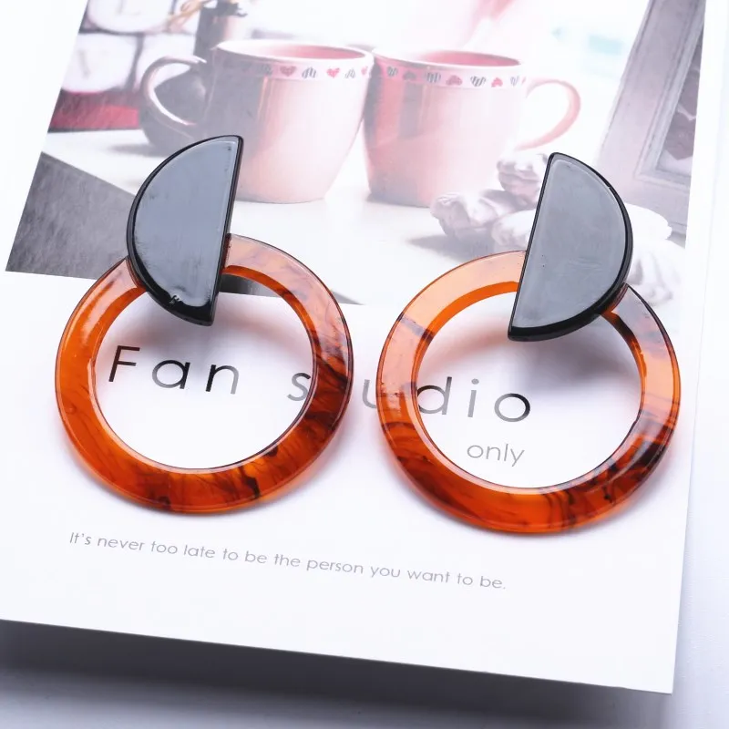 2019 Fashion Jewelry Leopard Acrylic Resin Oval Dangle Earrings For Women Geometry Big Circle Square Earrings Acetate Brincos