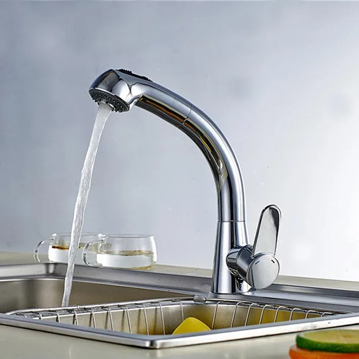 2016 New Arrival Pull out kitchen faucet Chrome Polish basin sink mixer tap swivel rotate single