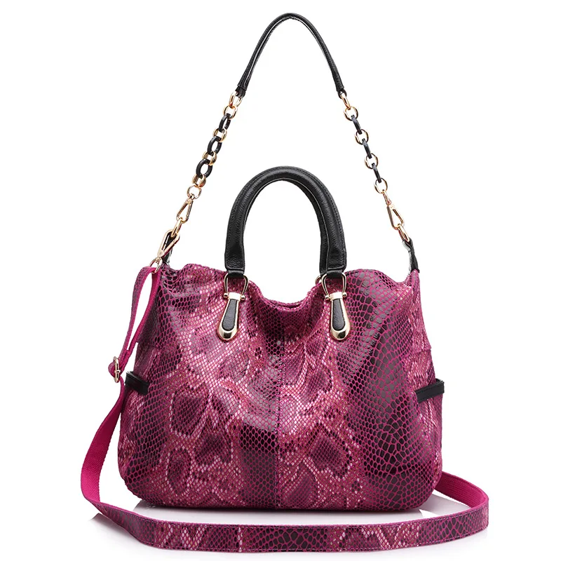 REALER женская сумка с короткими ручками из натуральной кожи, сумка высокого качества через плечо для женщин, дамские сумки мешок со змеиным принтом, большая кожаная сумка хобо - Цвет: Rose red