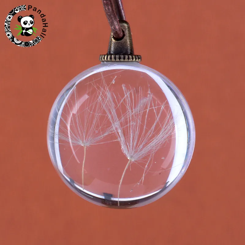 5 шт круглая стеклянная бусина подвеска-Шарм с сушеным цветком клевера одуванчика внутри для ожерелья ювелирные изделия DIY 22~ 23x15 мм