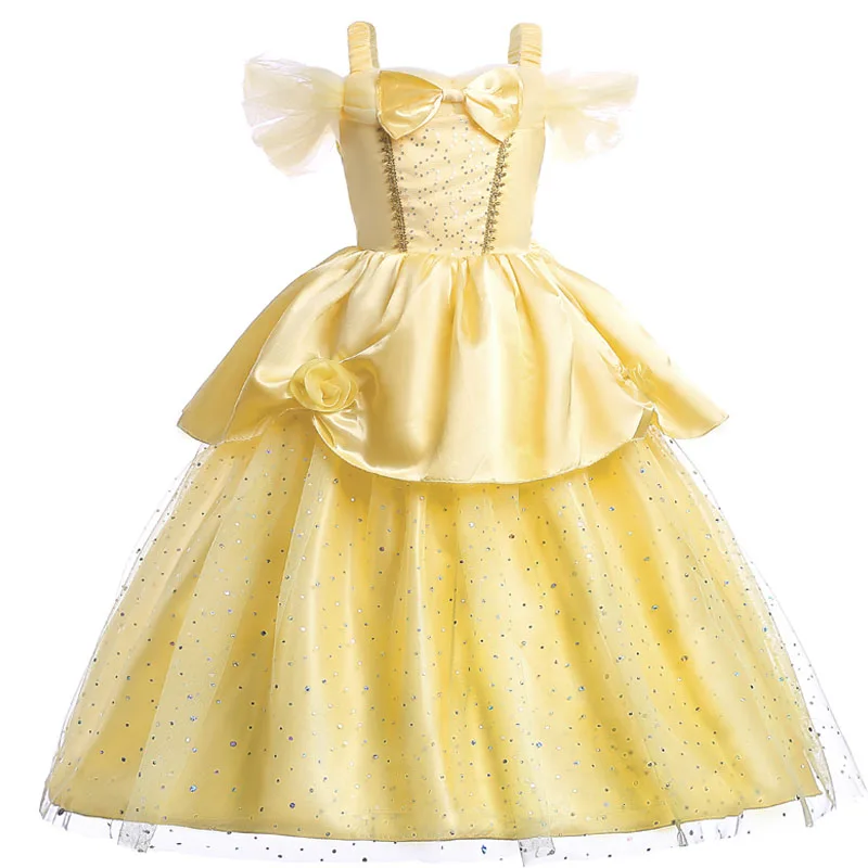 Платье принцессы Белль для девочек; детский летний костюм для красавицы и чудовища; Детские вечерние Карнавальные Платья для костюмированной вечеринки на Рождество - Цвет: Dress