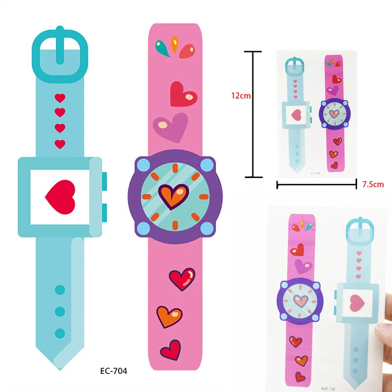 

Cute Cartoon Colorful Watch Temporary Tattoos Children Birthday Party Safe Waterproof Tattoo Stickers For Girl Boys