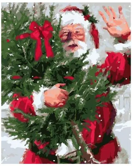 8906 Santa Claus with Christmas Tree Paint by Numbers Kits for Adults