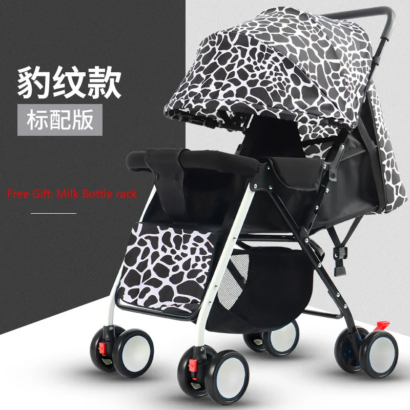 Детская коляска-коляска, стул для сидения и откидной портативный складной легкий четырехколесный детский ТРОЛЛЕР - Цвет: Leopard Print A