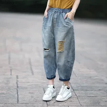 Женские джинсы с дырками, дизайн, свободные штаны-шаровары, мягкие джинсы, тонкие джинсы для женщин, размера плюс, джинсы A0B2Z40