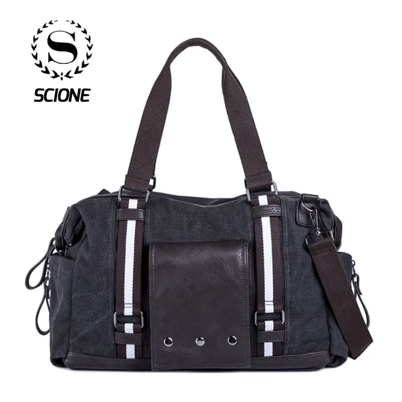 

Scione Men's Office Daily Handbag Vintage Canvas Leather Patchwork Travel Laptop Shoulder Bags Large Capacity Tote Bag Suitcase
