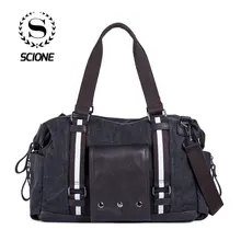 Scione, bolso de viaje para hombre, bolso Vintage de lona, de cuero, de retales, para ordenador portátil, oficina, bolsos de hombro de gran capacidad, maleta de mano