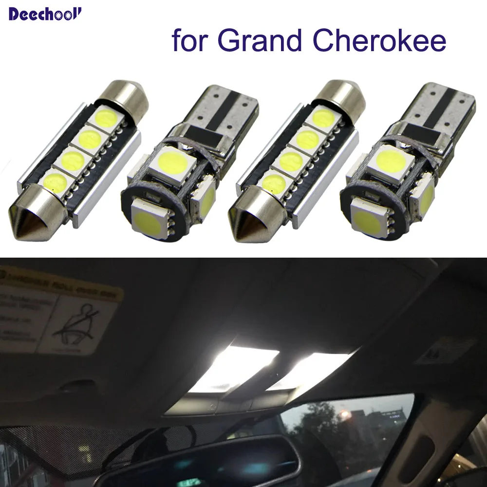 

Canbus White Interior Lights+License Plate Lamp Bulbs for Jeep Grand Cherokee 1998-2017 WJ WK MK1 MK2 LED Map Dome Light