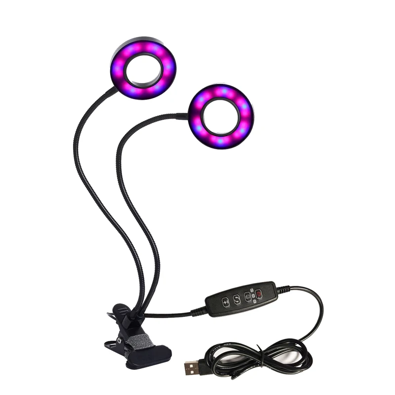 

Led Grow Light 20W Dual Head Desk Clip Full Spectrum Dimmable Indoor Plant Growing Lamp 3 Switch Modes with Timing Auto Work