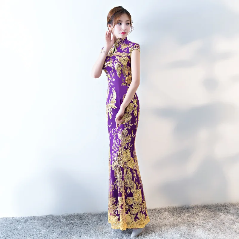 Новое китайское традиционное платье женское тонкое Cheongsam вышивка блестками современные восточные длинные Qipao вечерние платья