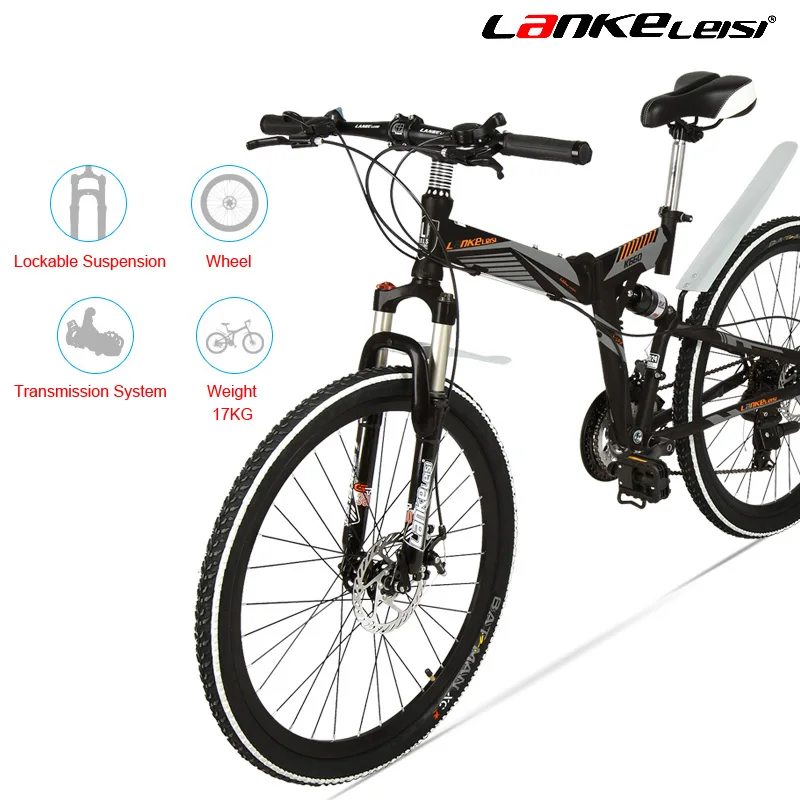 K660M 24/26 дюймовый складной велосипед MTB, 21 скоростной складной велосипед, Запираемая вилка, передняя и задняя подвеска, оба дисковых тормоза, горный велосипед