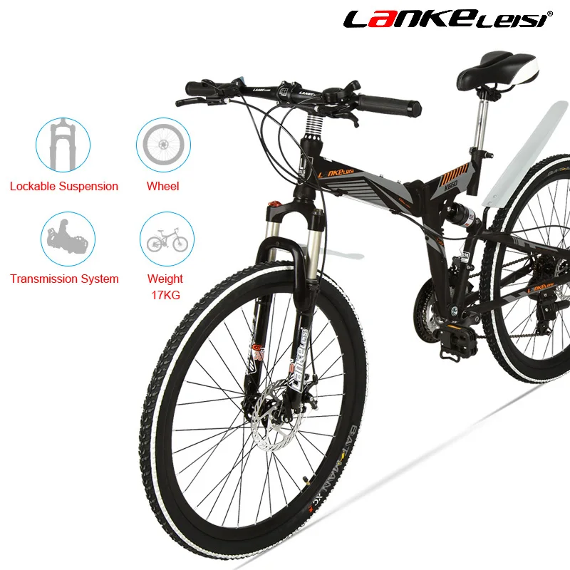 K660M 24/26 inch Folding MTB Bike,21 Speed folding bicycle,Lockable Fork,Front & Rear Suspension,Both Disc Brake, Mountain Bike