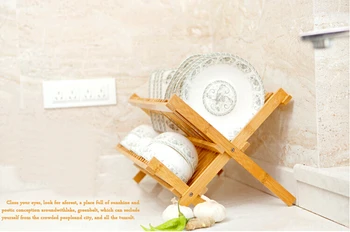 

LSJ Bamboo Folding Dishes Rack Double Layers Dishes Drainer for Kitchen Dishes Kitchen tools Accessories