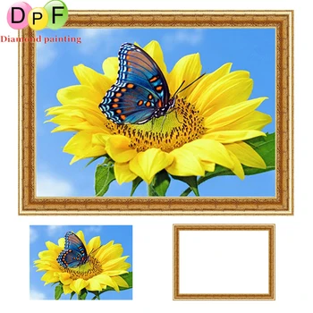 

DPF Framed Diamond Embroidery round Diamond Cross Stitch Rhinestone home Decor painting Flowers and butterflies