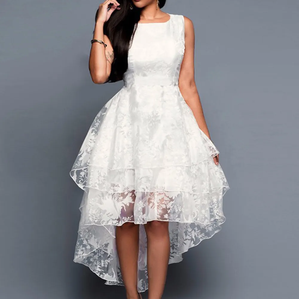 Elegant Party Dress White Organza Lace Dress Women's Sleeveless Large ...